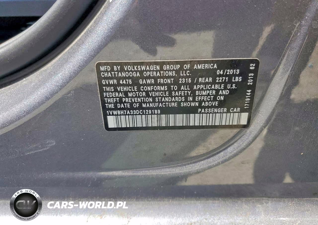 2013 Volkswagen Passat Se VIN:1VWBH7A33DC129189 - 12