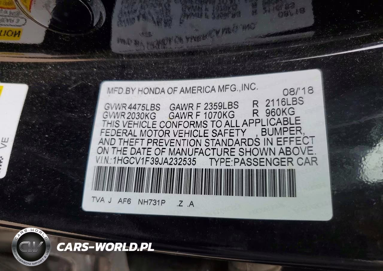 2018 Honda Accord Sport VIN:1HGCV1F39JA232535 - 12