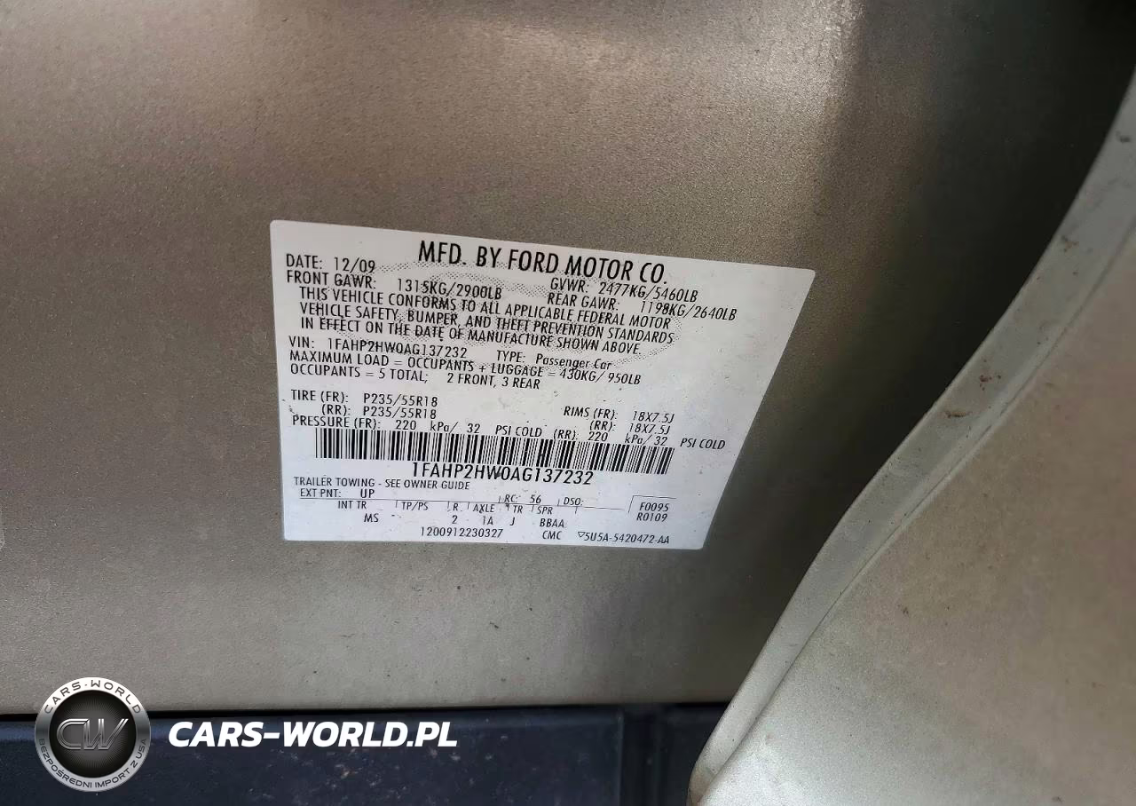2010 Ford Taurus Sel VIN:1FAHP2HW0AG137232 - 12