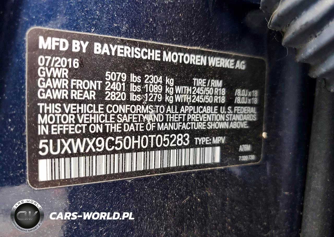 BMW X3 XDRIVE2 VIN:5UXWX9C50H0T05283 - 13