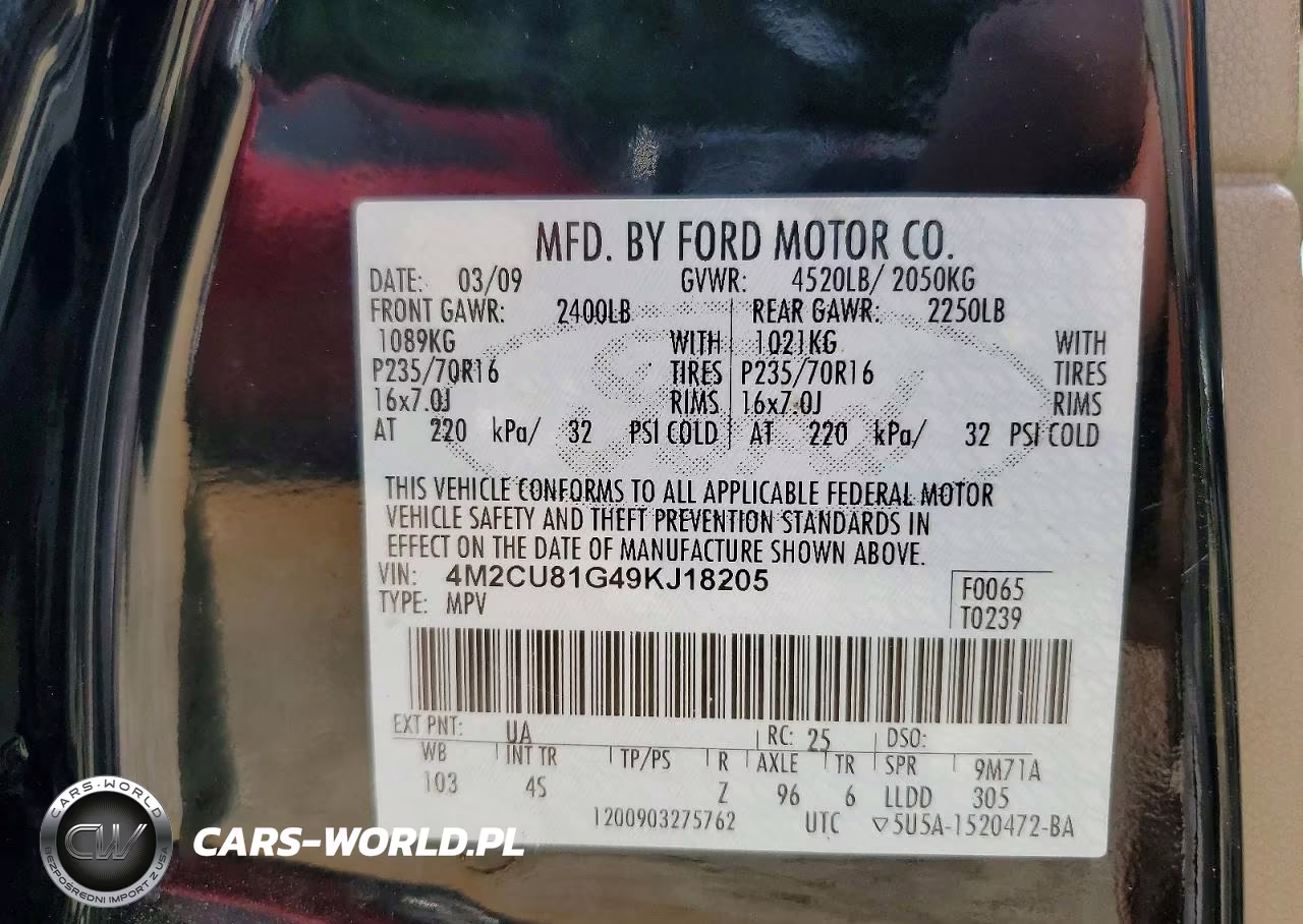 2009 Mercury Mariner VIN:4M2CU81G49KJ18205 - 14