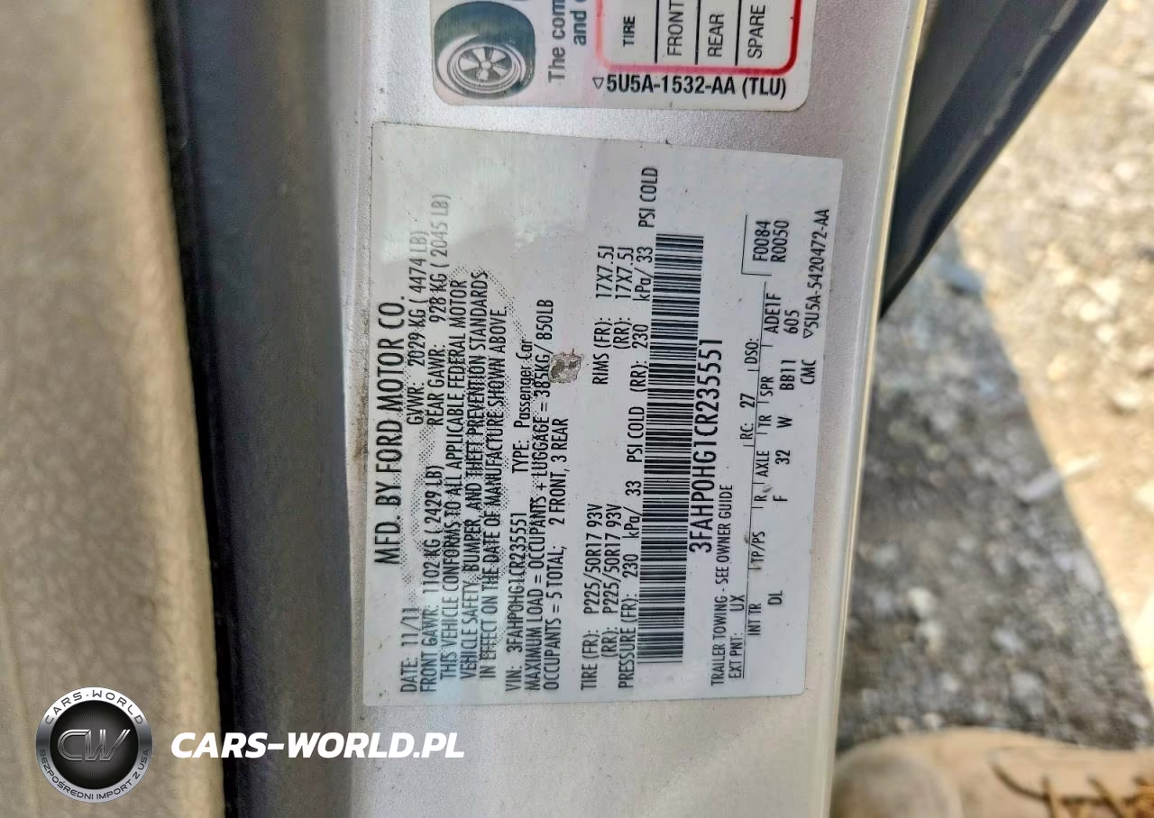 2012 Ford Fusion Se VIN:3FAHP0HG1CR235551 - 12