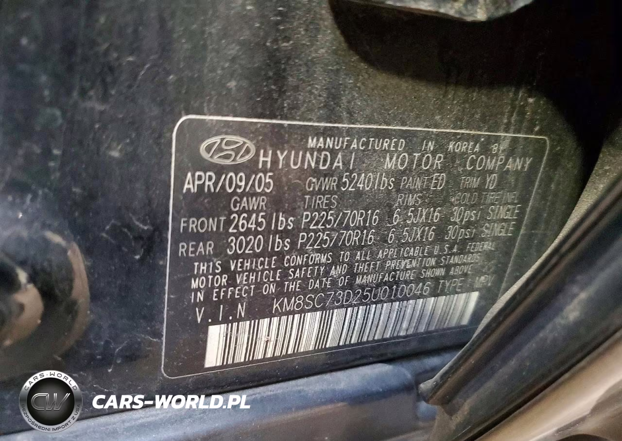 2005 Hyundai Santa Fe Gls VIN:KM8SC73D25U010046 - 13