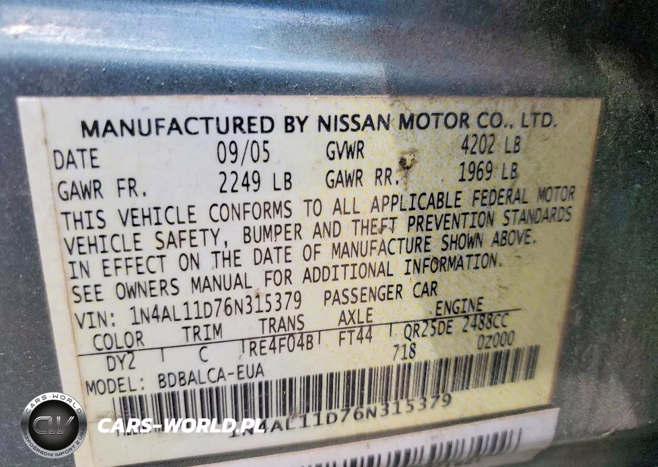 2006 Nissan Altima 2.5 VIN:1N4AL11D76N315379 - 12