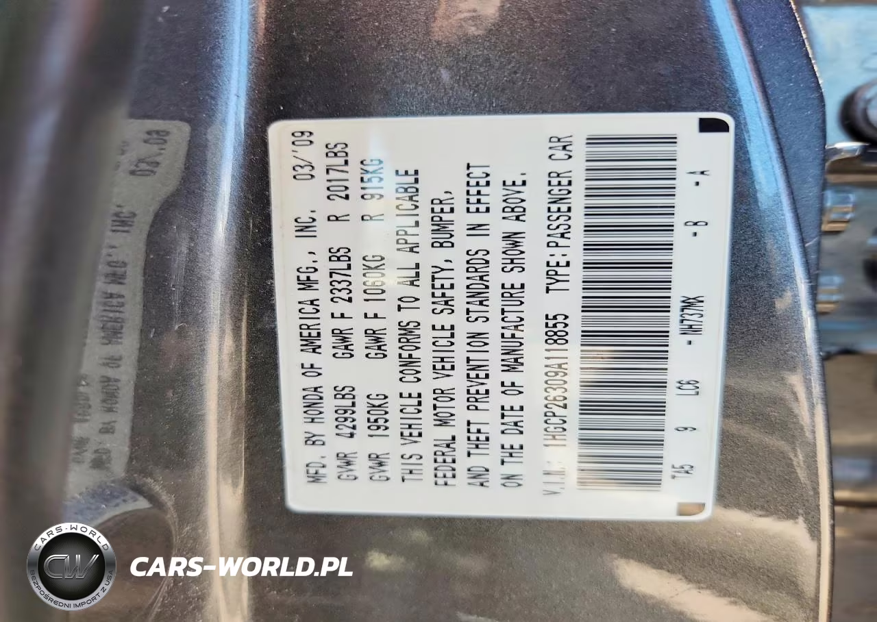 2009 Honda Accord Lx VIN:1HGCP26309A118855 - 12
