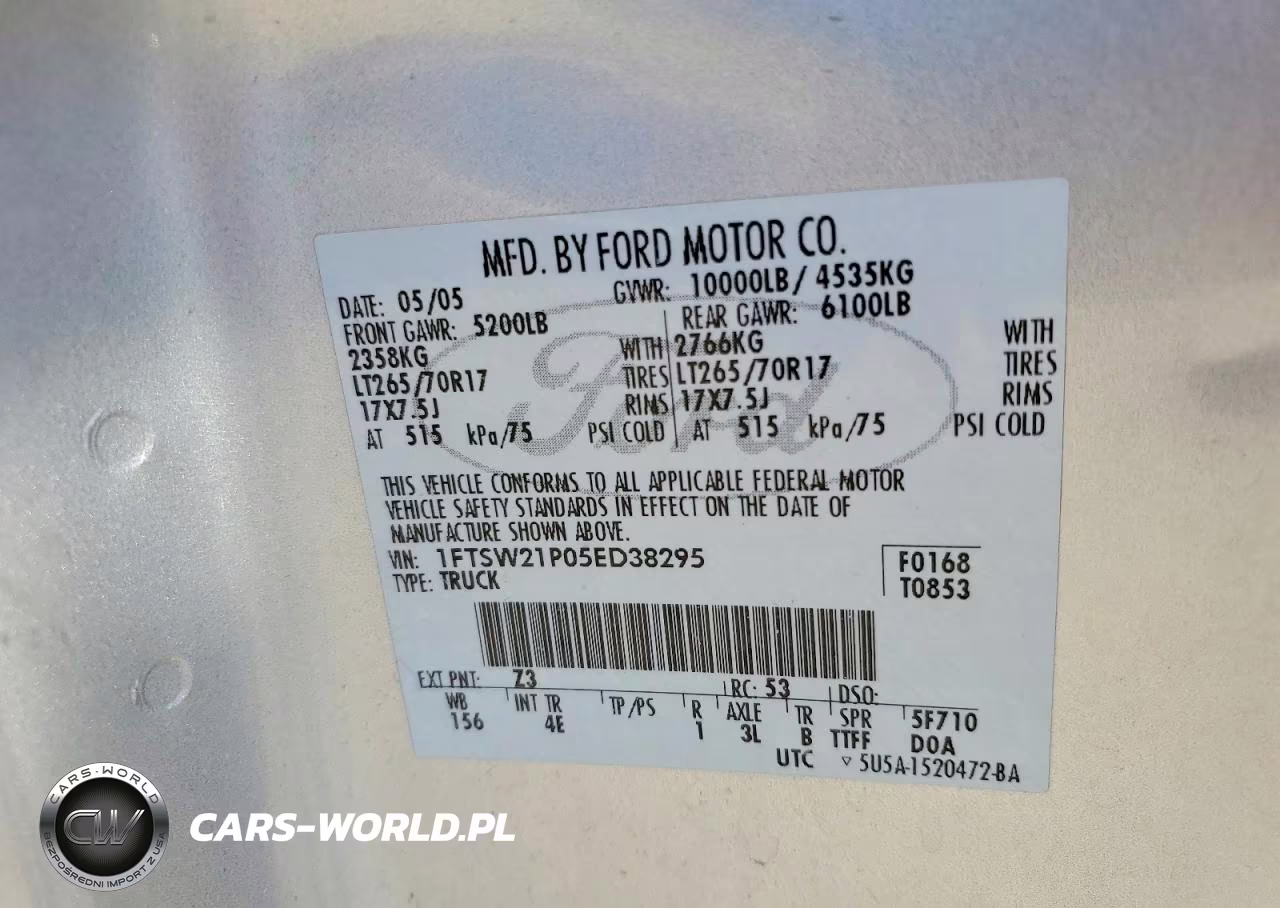 2005 Ford F250 Super Duty VIN:1FTSW21P05ED38295 - 12
