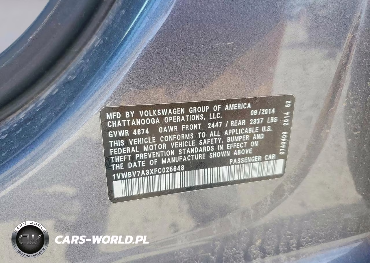 2015 Volkswagen Passat Se VIN:1VWBV7A3XFC025648 - 12