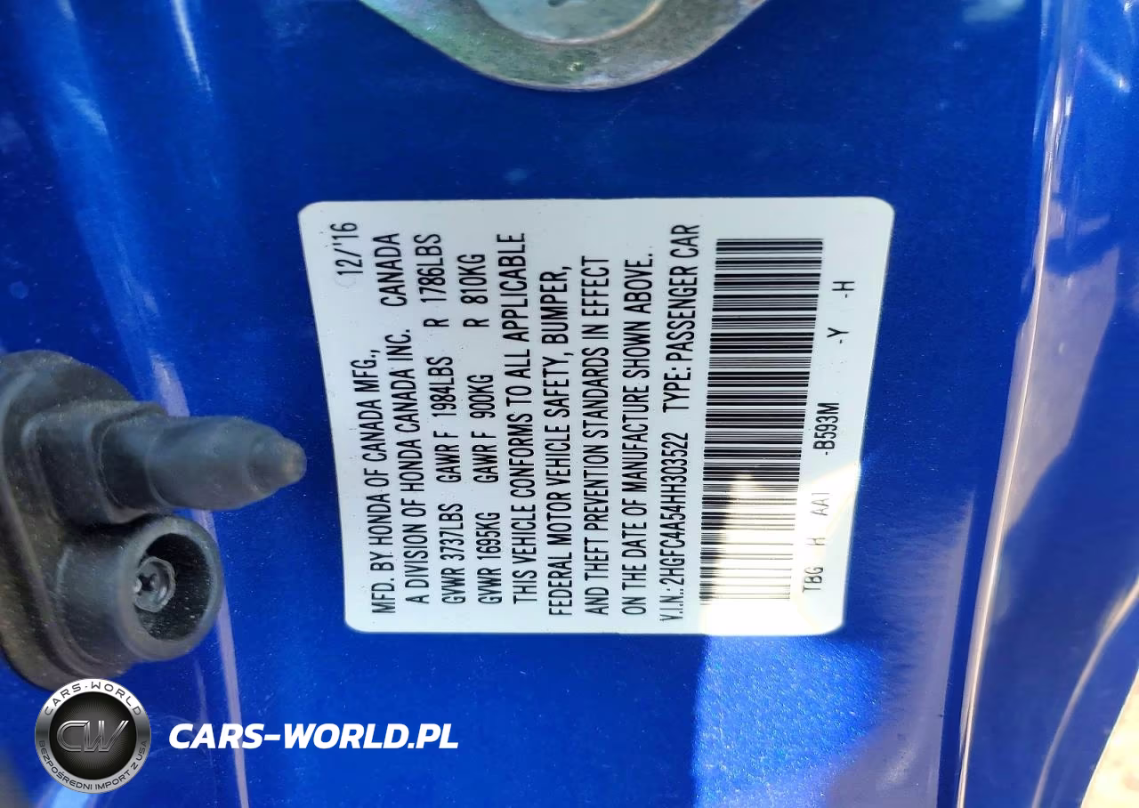 2017 Honda Civic Lx VIN:2HGFC4A54HH303522 - 12
