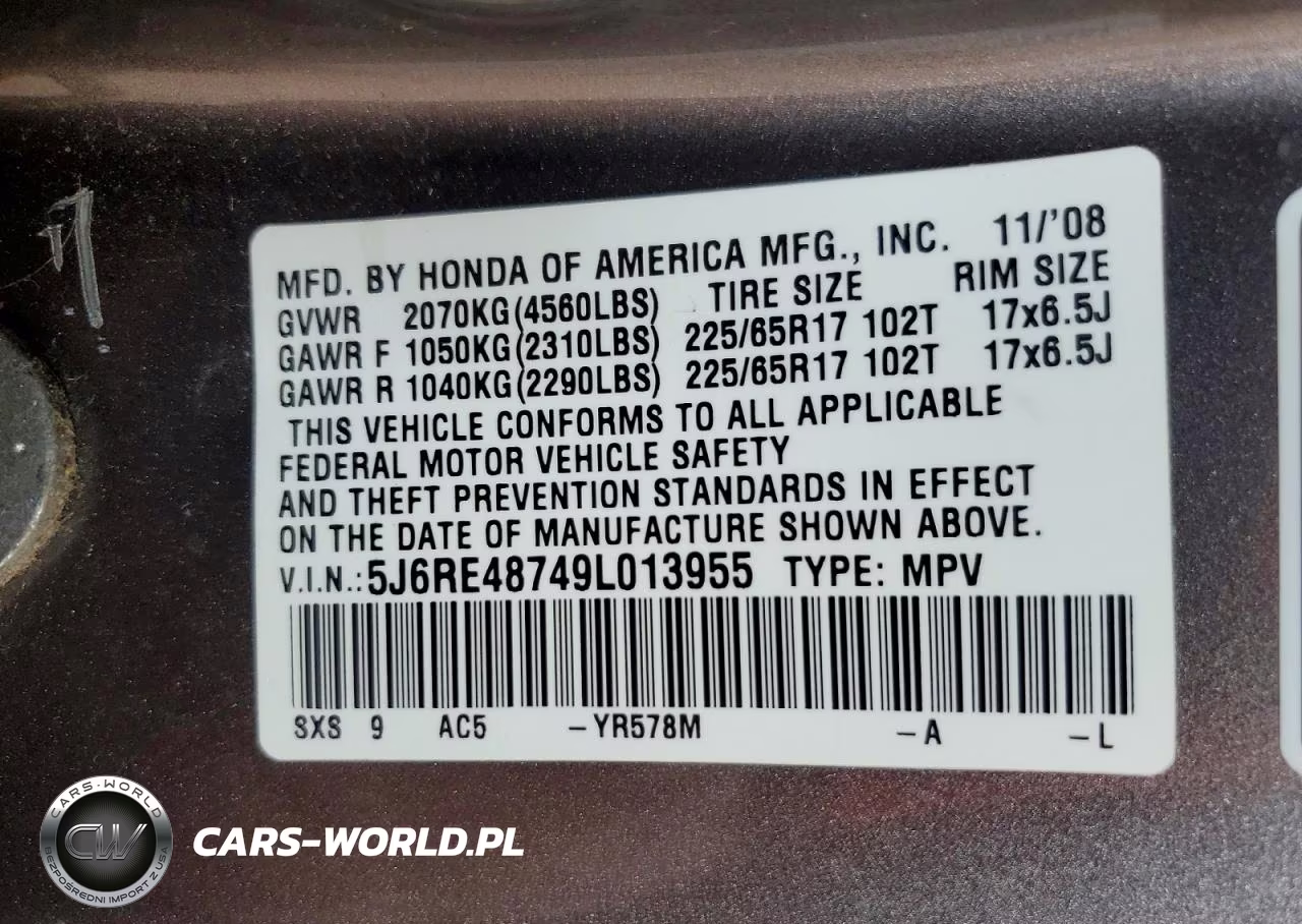 2009 Honda Cr-V Exl VIN:5J6RE48749L013955 - 14