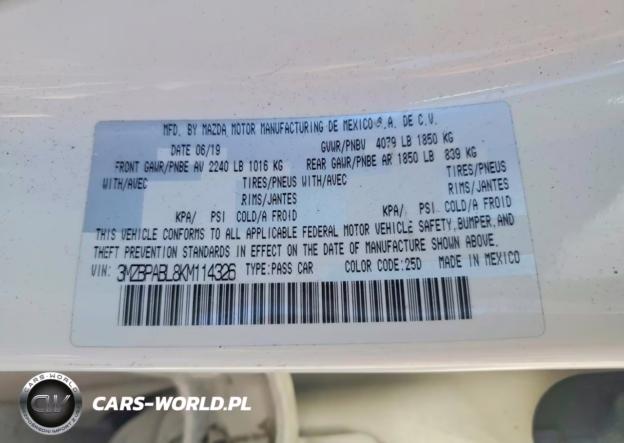 2019 Mazda 3 VIN:3MZBPABL8KM114326 - 12