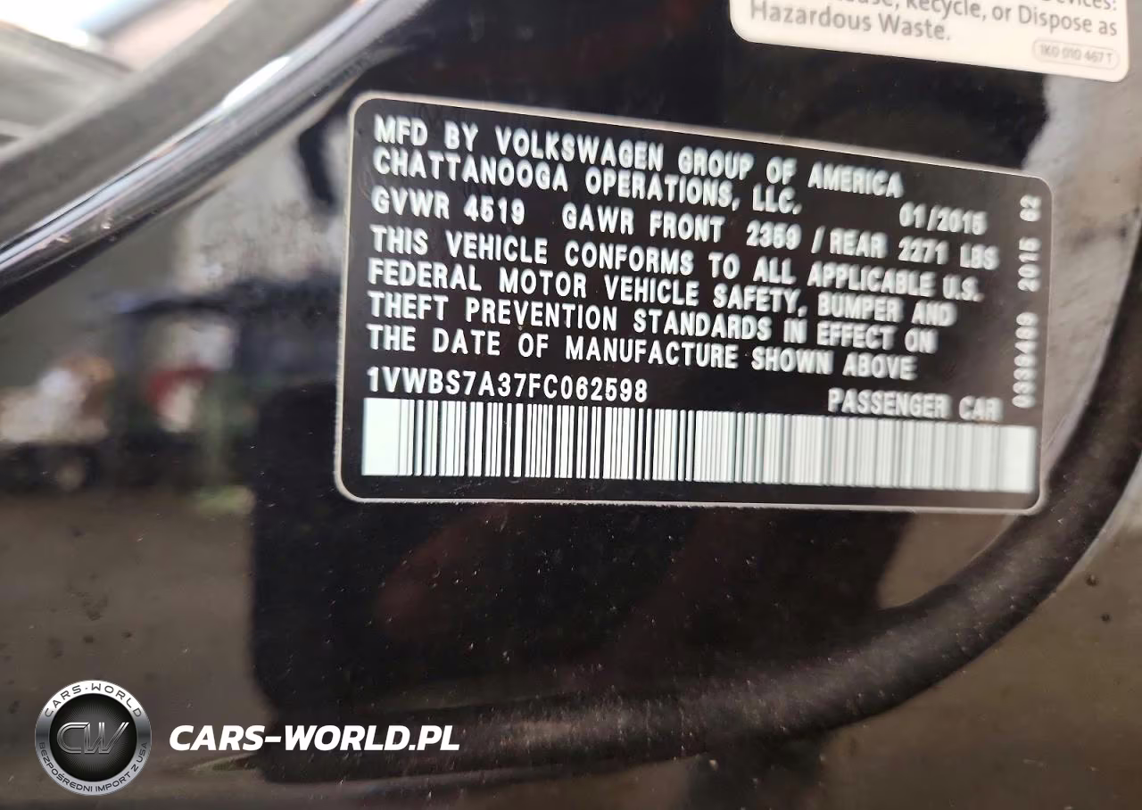 2015 Volkswagen Passat Se VIN:1VWBS7A37FC062598 - 12