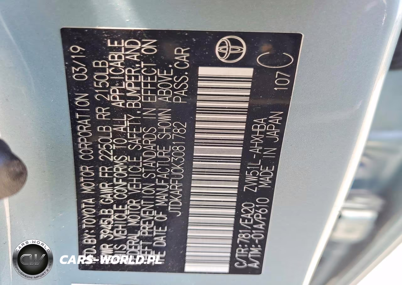 2019 Toyota Prius Xle VIN:JTDKARFU0K3081782 - 12