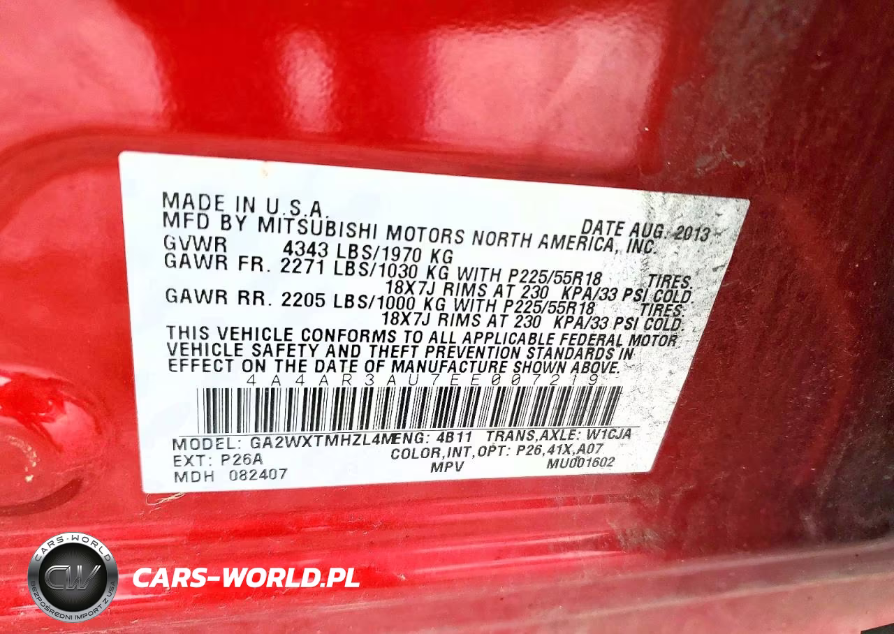 2014 Mitsubishi Outlander Sport Es VIN:4A4AR3AU7EE007219 - 14