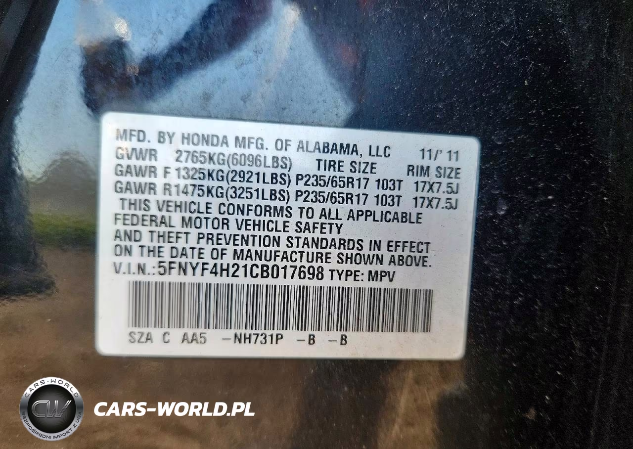 2012 Honda Pilot Lx VIN:5FNYF4H21CB017698 - 12
