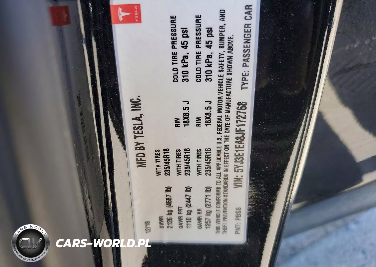 2018 Tesla Model 3 VIN:5YJ3E1EA8JF172768 - 13
