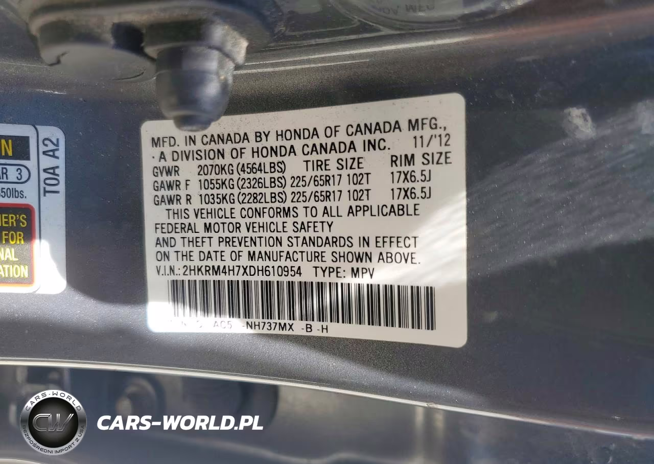 2013 Honda Cr-V Exl VIN:2HKRM4H7XDH610954 - 13