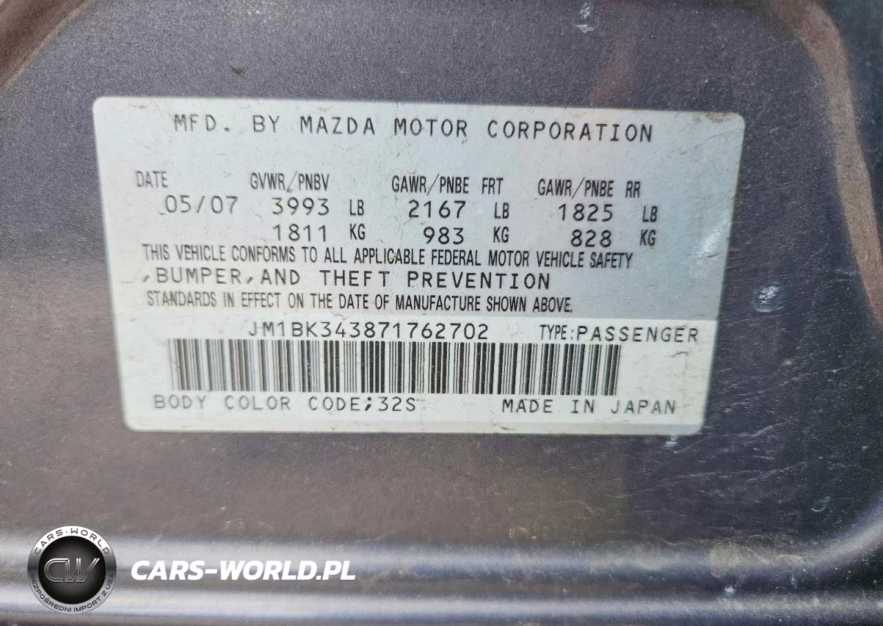 2007 Mazd 3 VIN:JM1BK343871762702 - 12