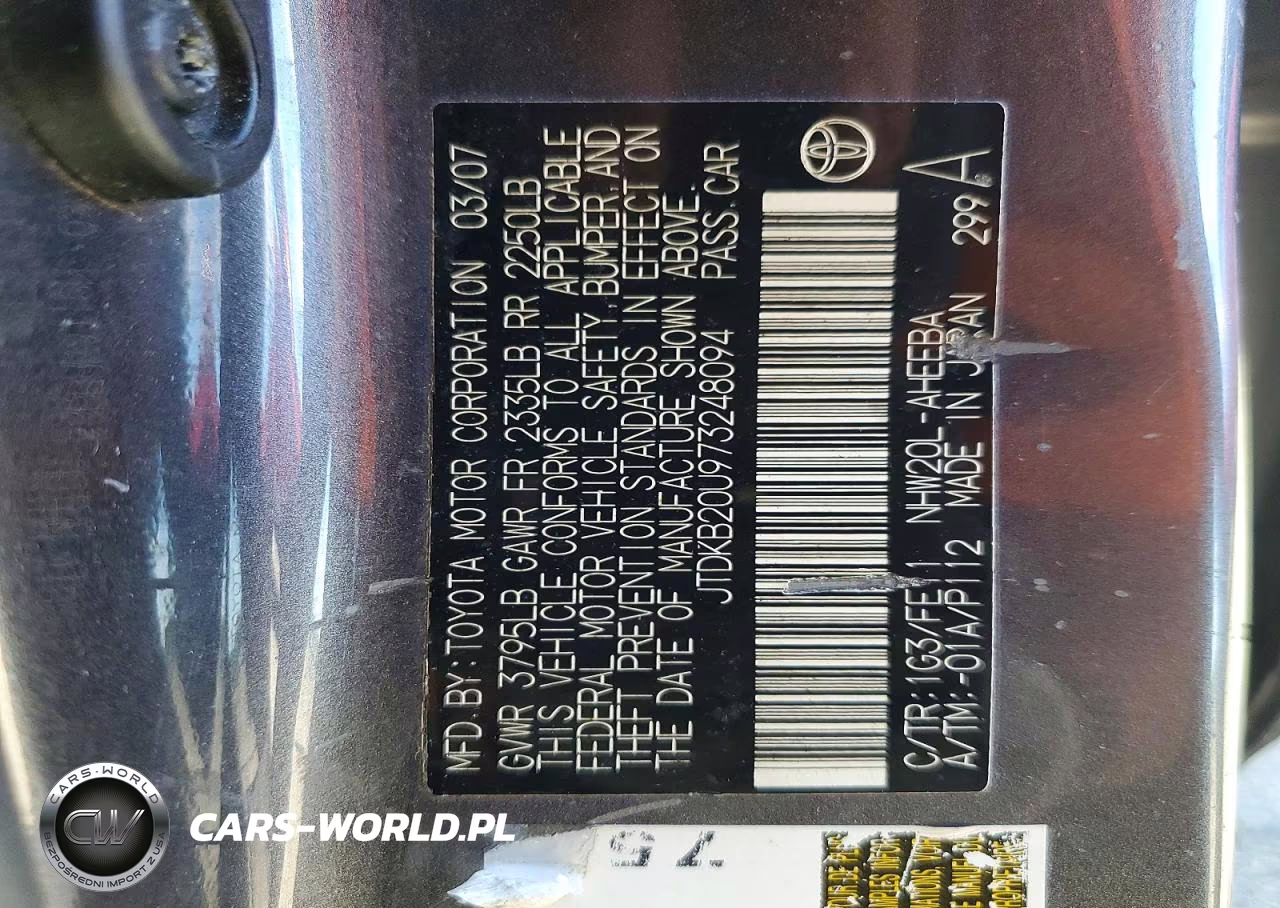 2007 Toyota Prius Base VIN:JTDKB20U973248094 - 12