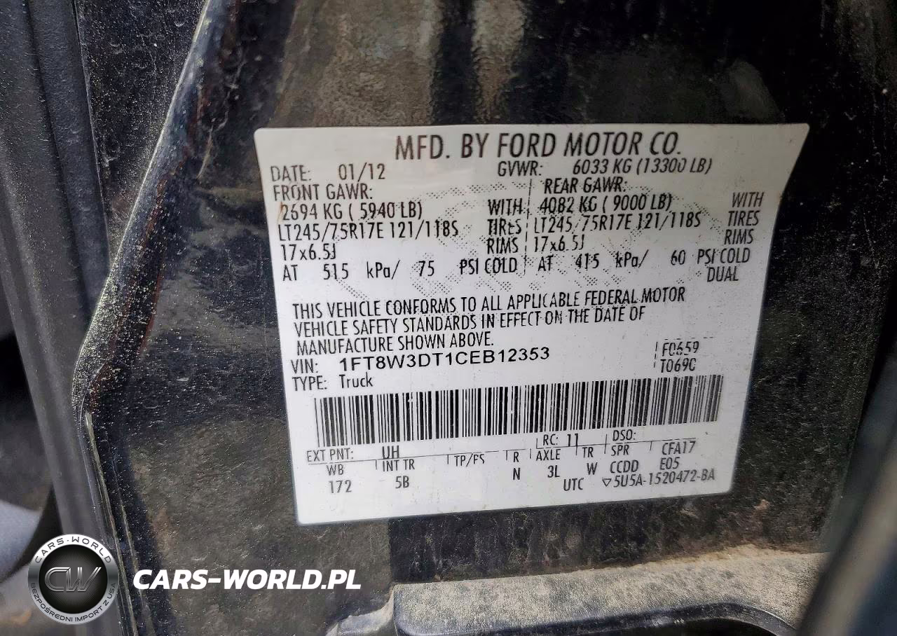 2012 Ford F350 Super Duty VIN:1FT8W3DT1CEB12353 - 13