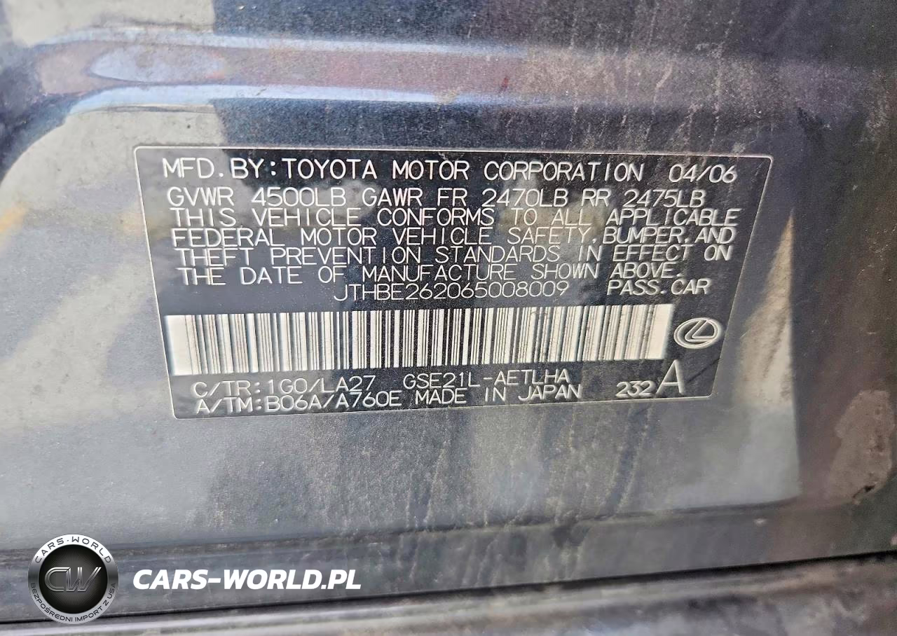 2006 Lexus Is 350 VIN:JTHBE262065008009 - 13
