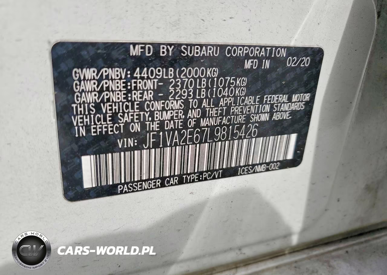 2020 Subaru Wrx Sti VIN:JF1VA2E67L9815426 - 12