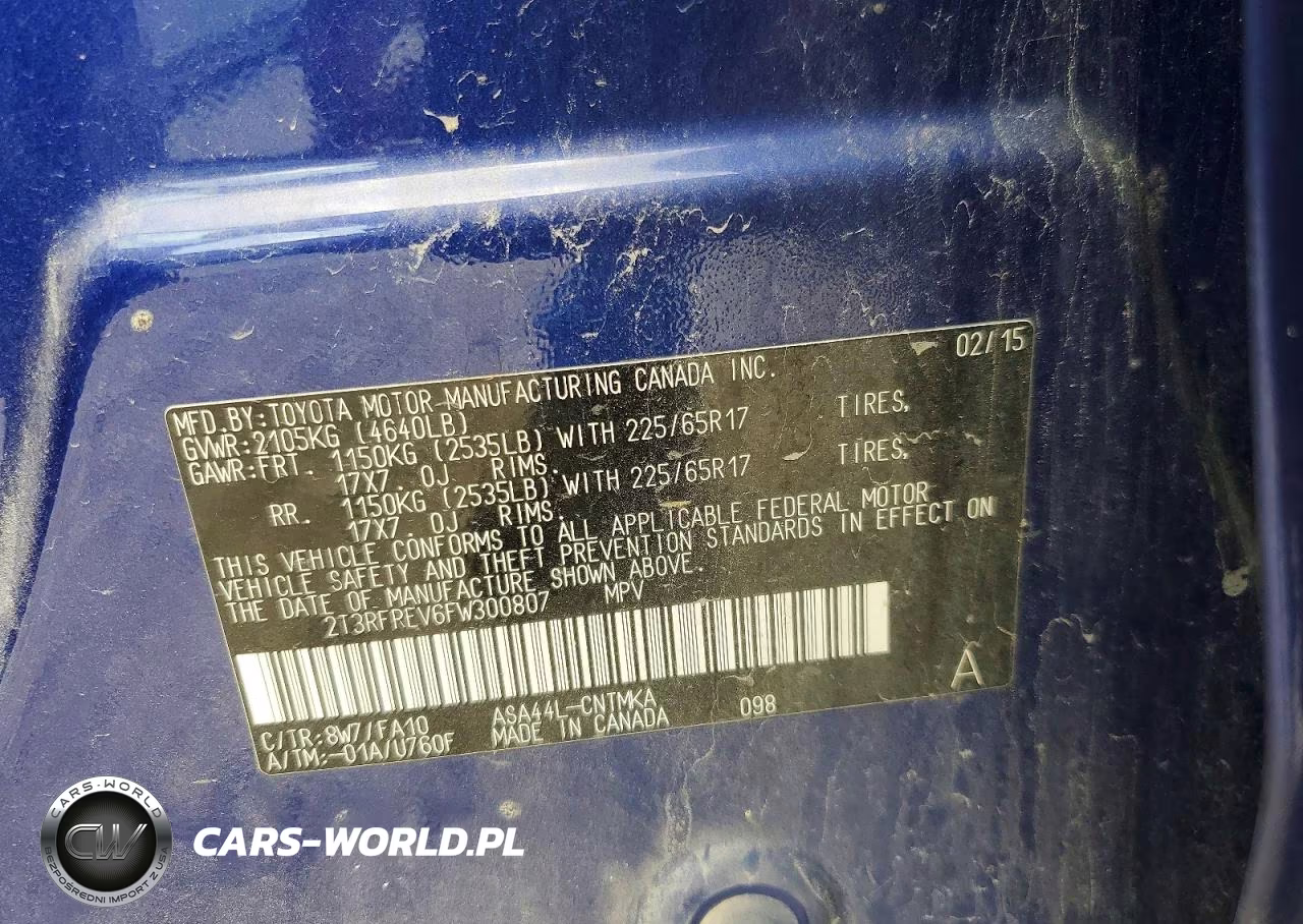 2015 Toyota Rav4 Xle VIN:2T3RFREV6FW300807 - 13