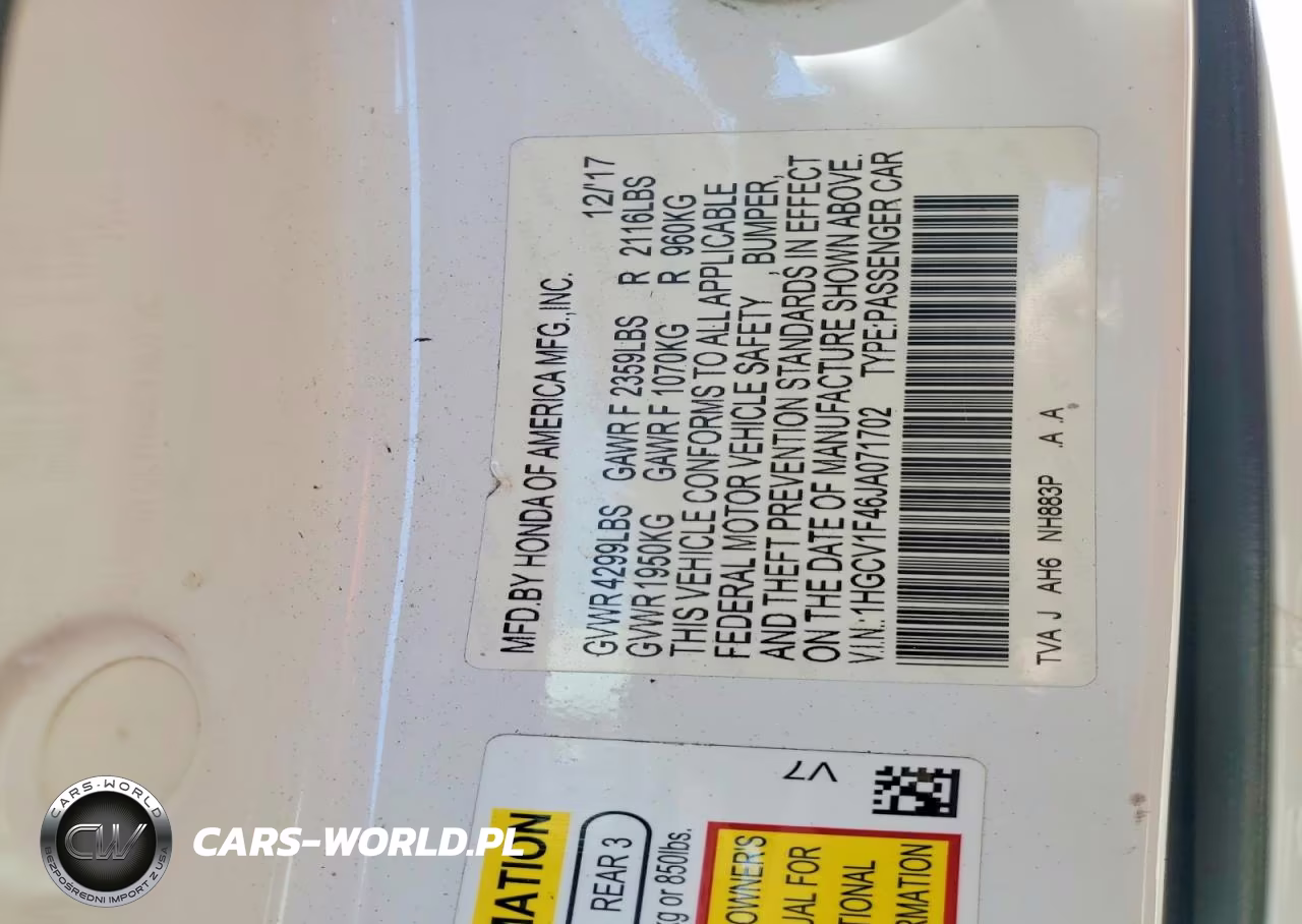 2018 Honda Accord Ex VIN:1HGCV1F46JA071702 - 13