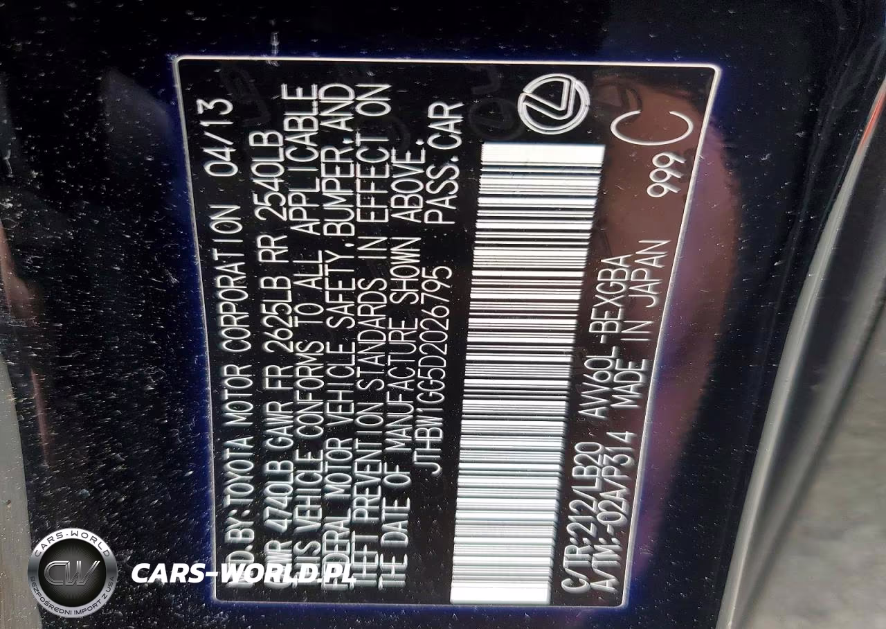2013 Lexus Es 300H VIN:JTHBW1GG5D2026795 - 12