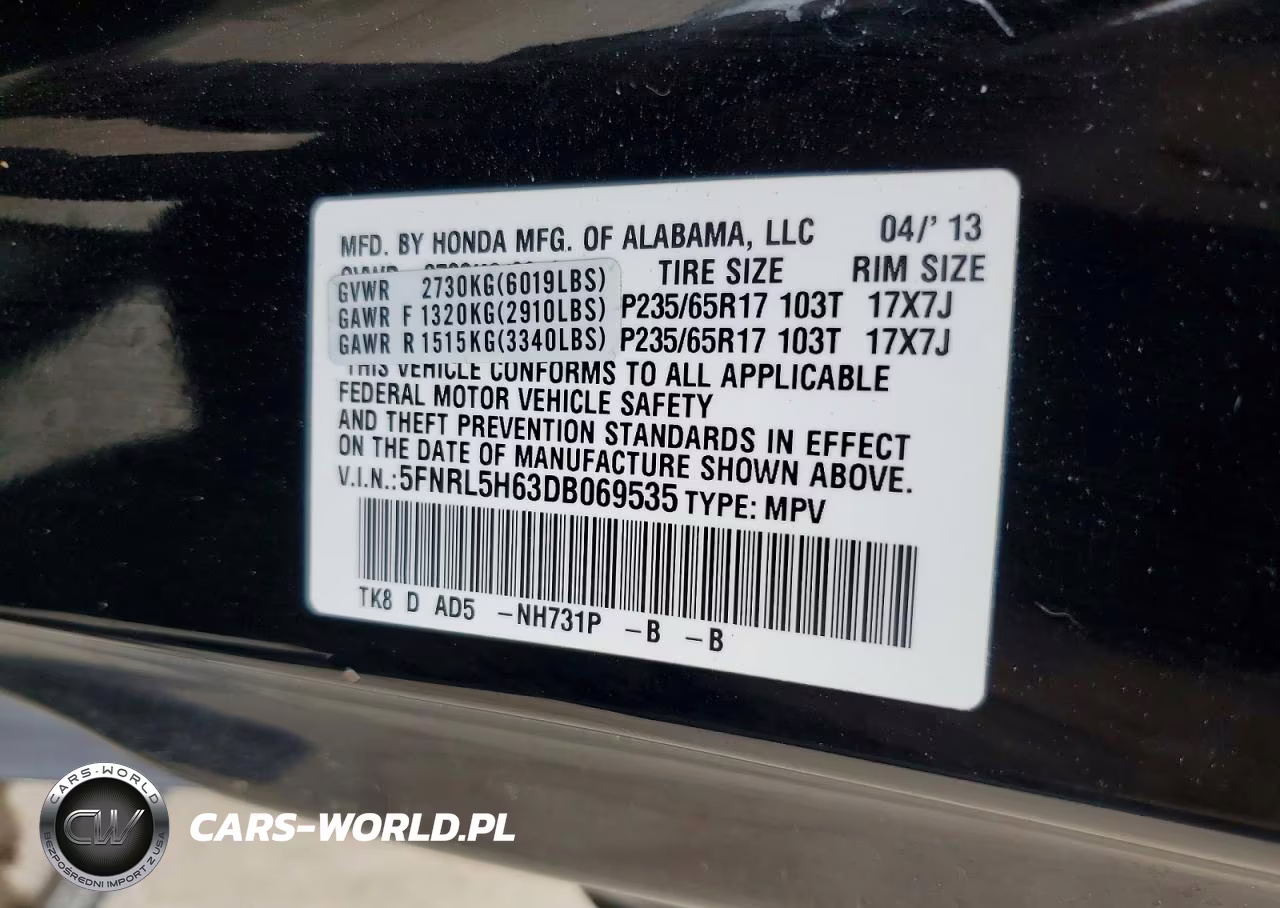 2013 Honda Odyssey Exl VIN:5FNRL5H63DB069535 - 13