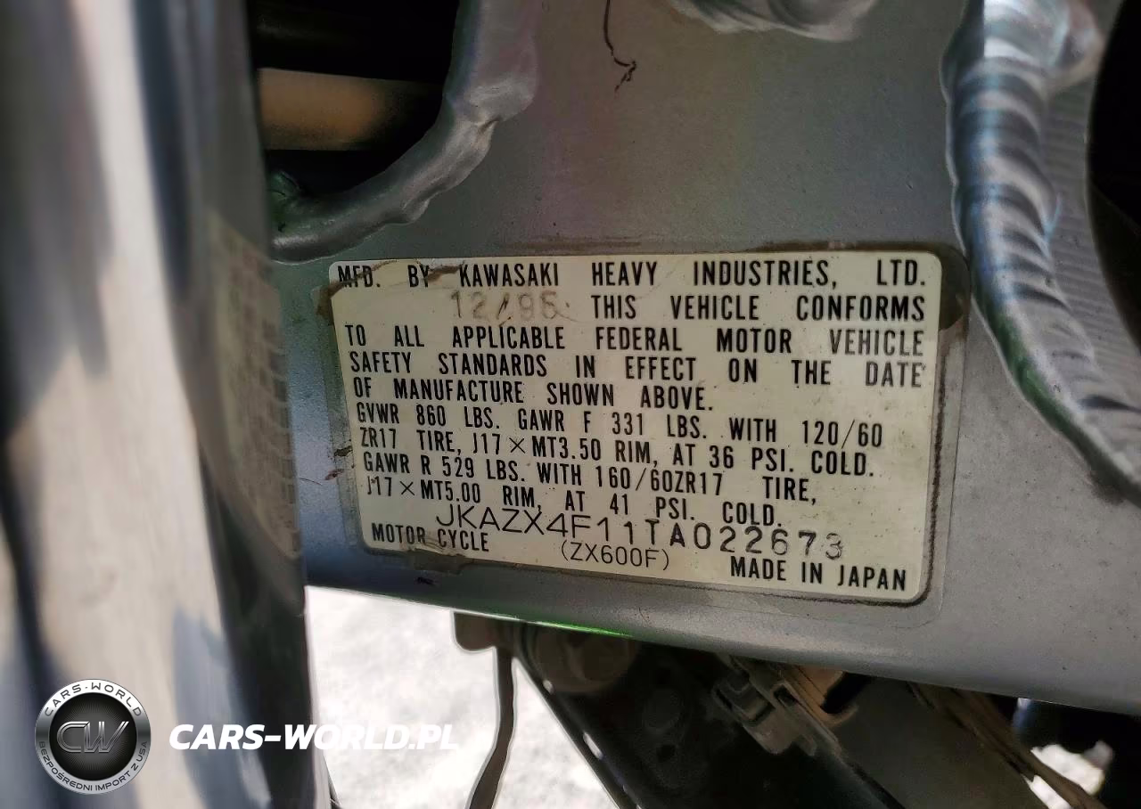1996 Kawasaki Zx600 F VIN:JKAZX4F11TA022673 - 9