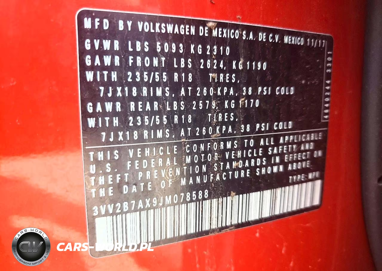 2018 Volkswagen Tiguan Se VIN:3VV2B7AX9JM078588 - 13