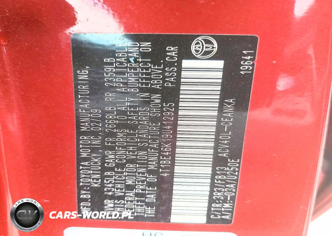 2009 Toyota Camry Le VIN:4T1BE46K19U412925 - 12