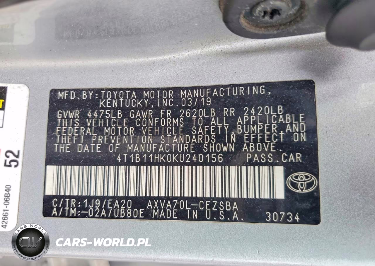 2019 Toyota Camry Se VIN:4T1B11HK0KU240156 - 12