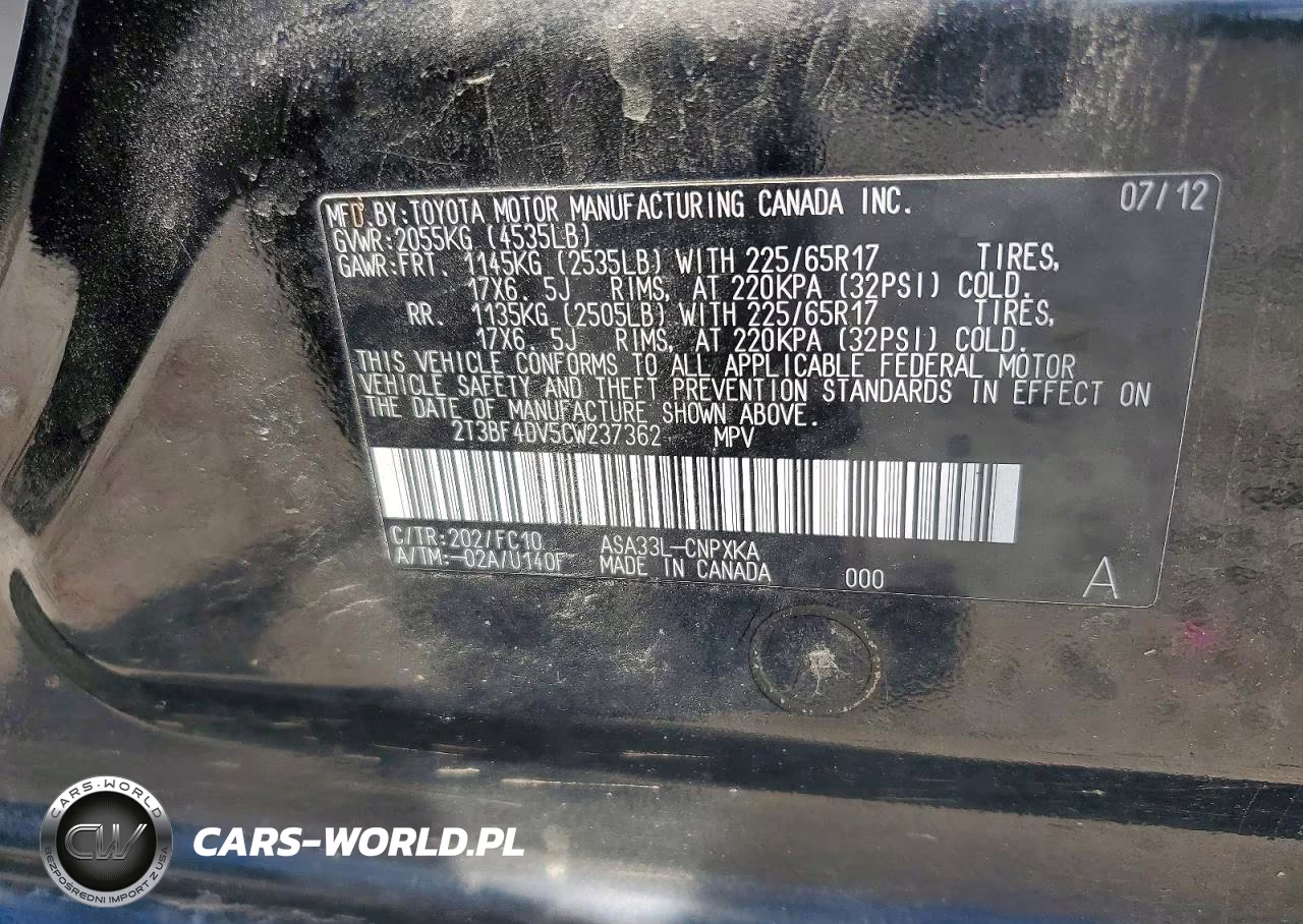 2012 Toyota Rav4 Base VIN:2T3BF4DV5CW237362 - 13
