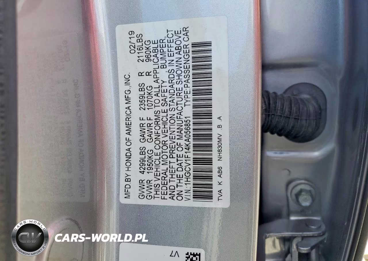 2019 Honda Accord Lx VIN:1HGCV1F14KA056851 - 12