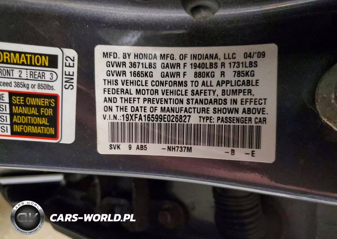 2009 Honda Civic Lx VIN:19XFA16599E026827 - 12