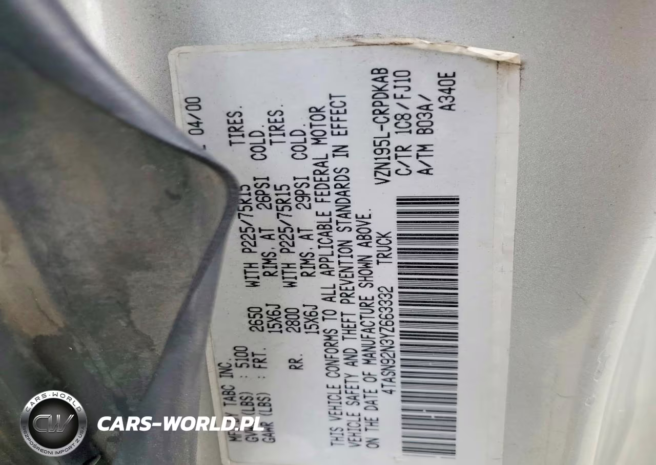 2000 Toyota Tacoma Xtracab Prerunner VIN:4TASN92N3YZ663332 - 12