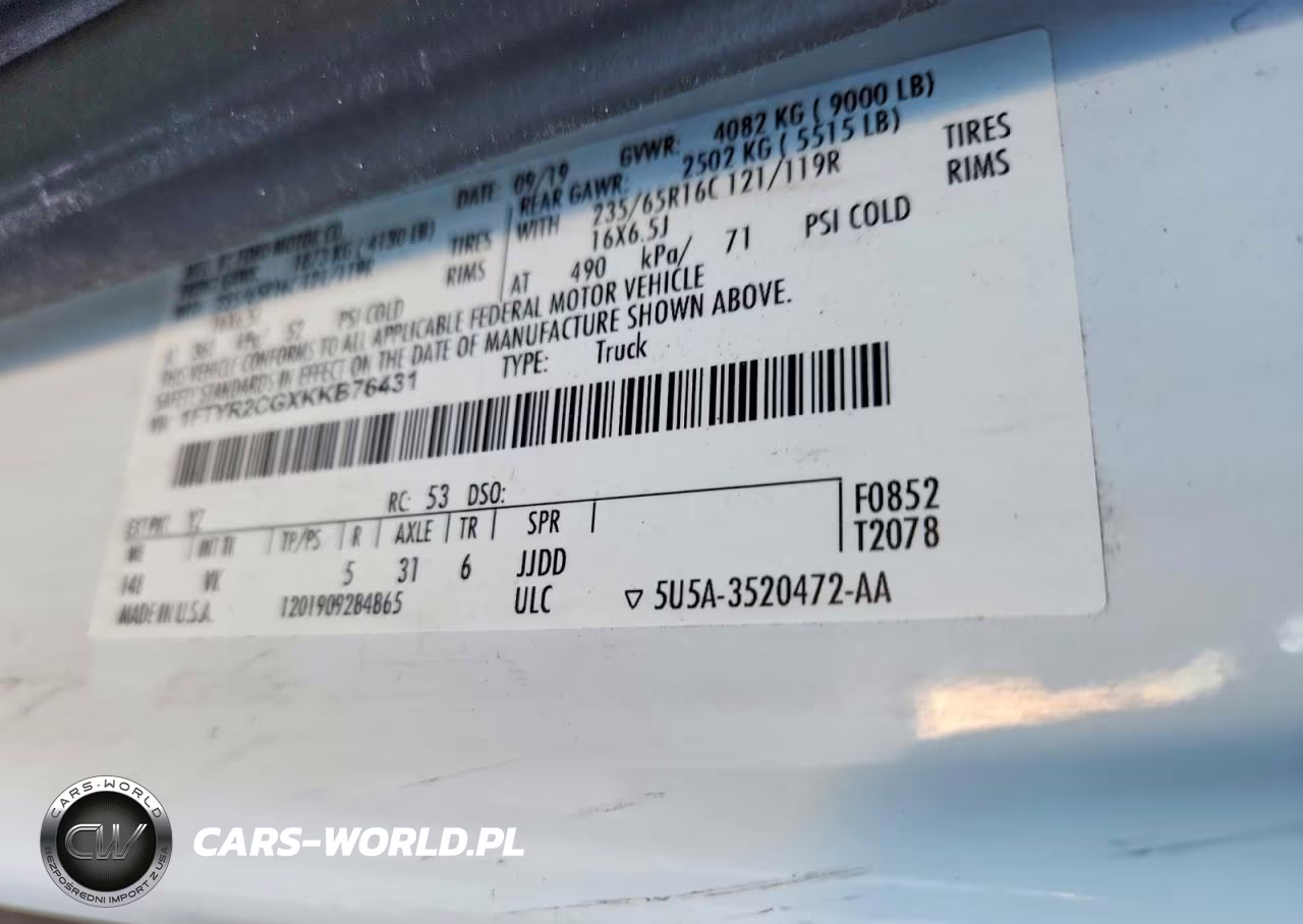 2019 Ford Transit T-250 Delivery Van VIN:1FTYR2CGXKKB76431 - 13