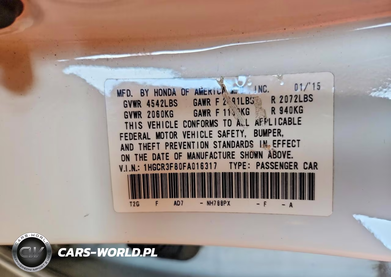 2015 Honda Accord Exl VIN:1HGCR3F80FA016317 - 13