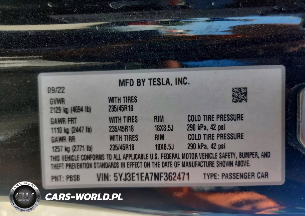 2022 Tesla Model 3 VIN:5YJ3E1EA7NF362471 - 13