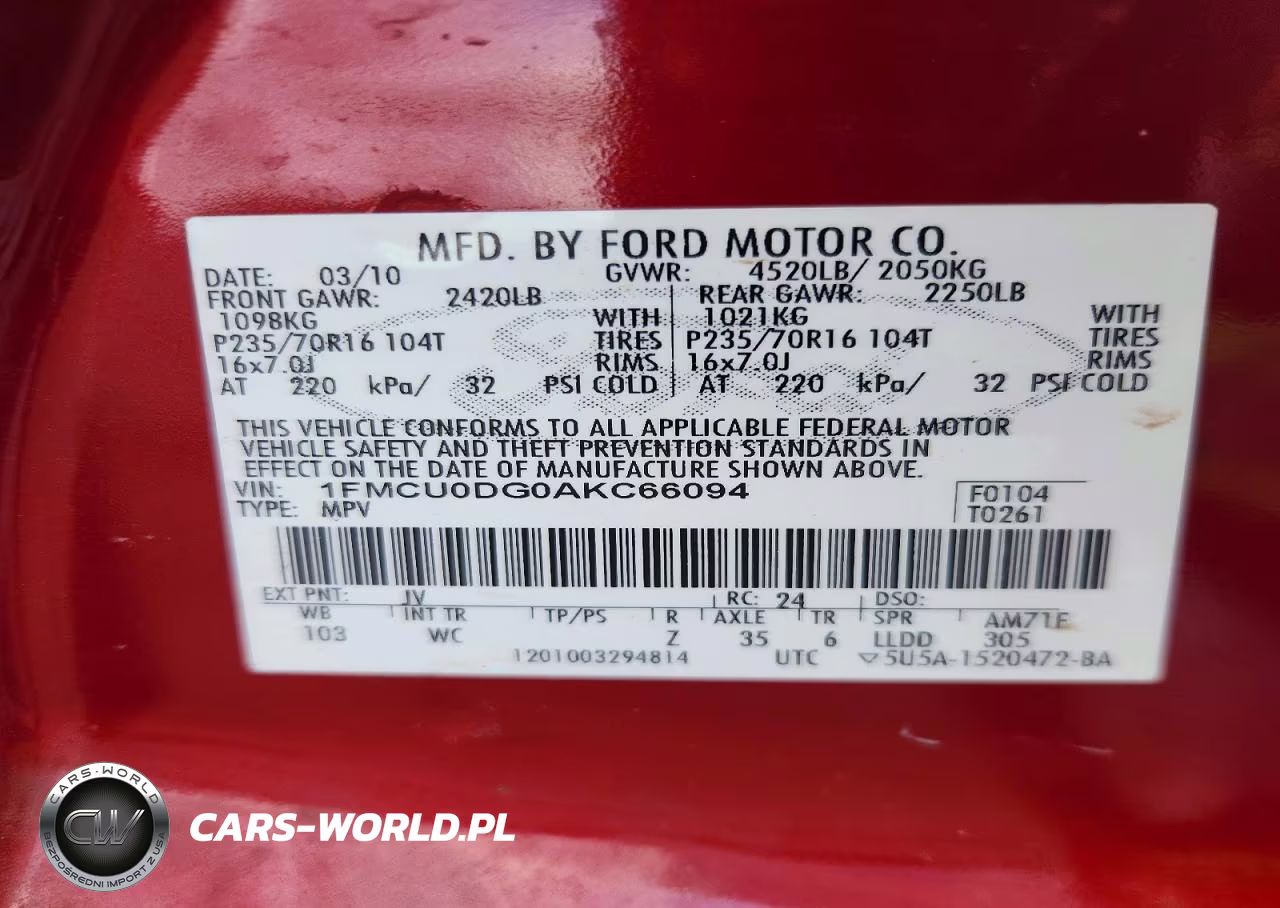 2010 Ford Escape Xlt VIN:1FMCU0DG0AKC66094 - 13