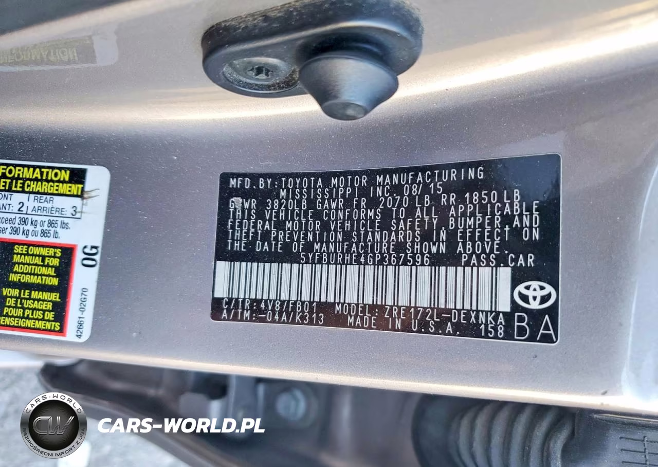 2016 Toyota Corolla Le Plus VIN:5YFBURHE4GP367596 - 13