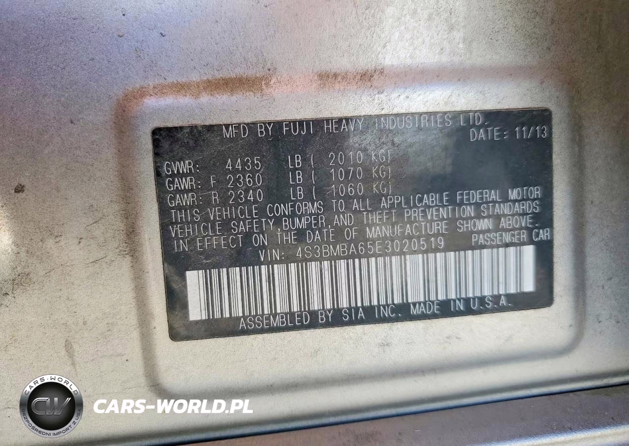 2014 Subaru Legacy 2.5I VIN:4S3BMBA65E3020519 - 13