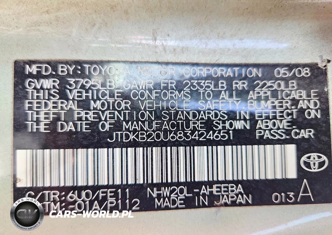 2008 Toyota Prius Base VIN:JTDKB20U683424651 - 12