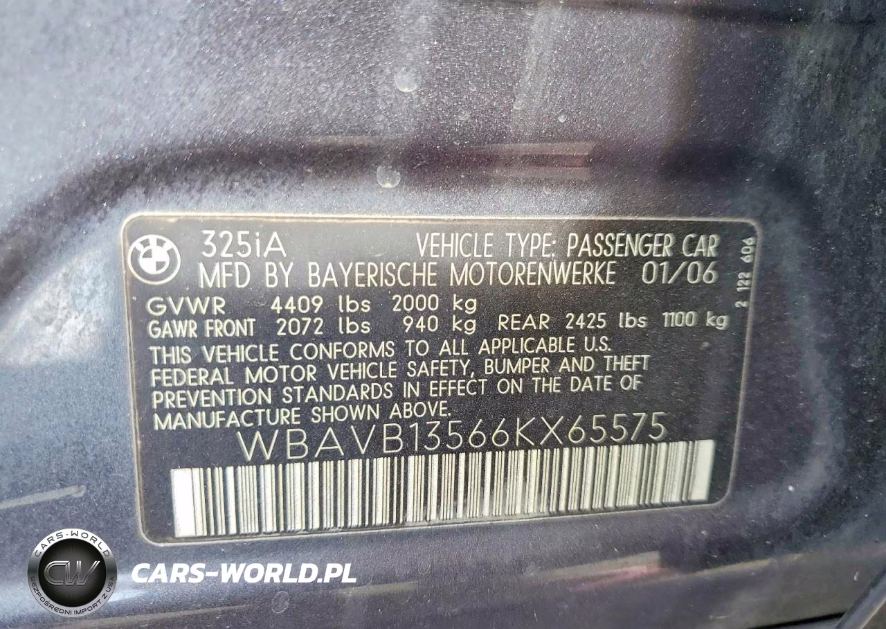 2006 BMW 325 I VIN:WBAVB13566KX65575 - 13