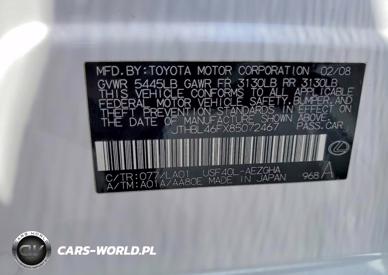 2008 Lexus Ls 460 Base VIN:JTHBL46FX85072467 - 12