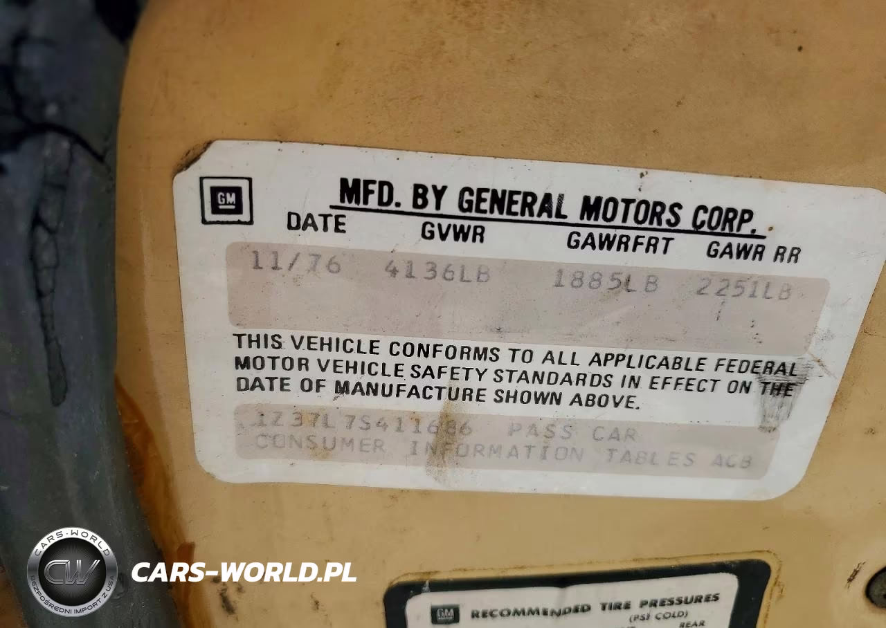 1977 Chevrolet Uk VIN:1Z37L7S411686 - 12