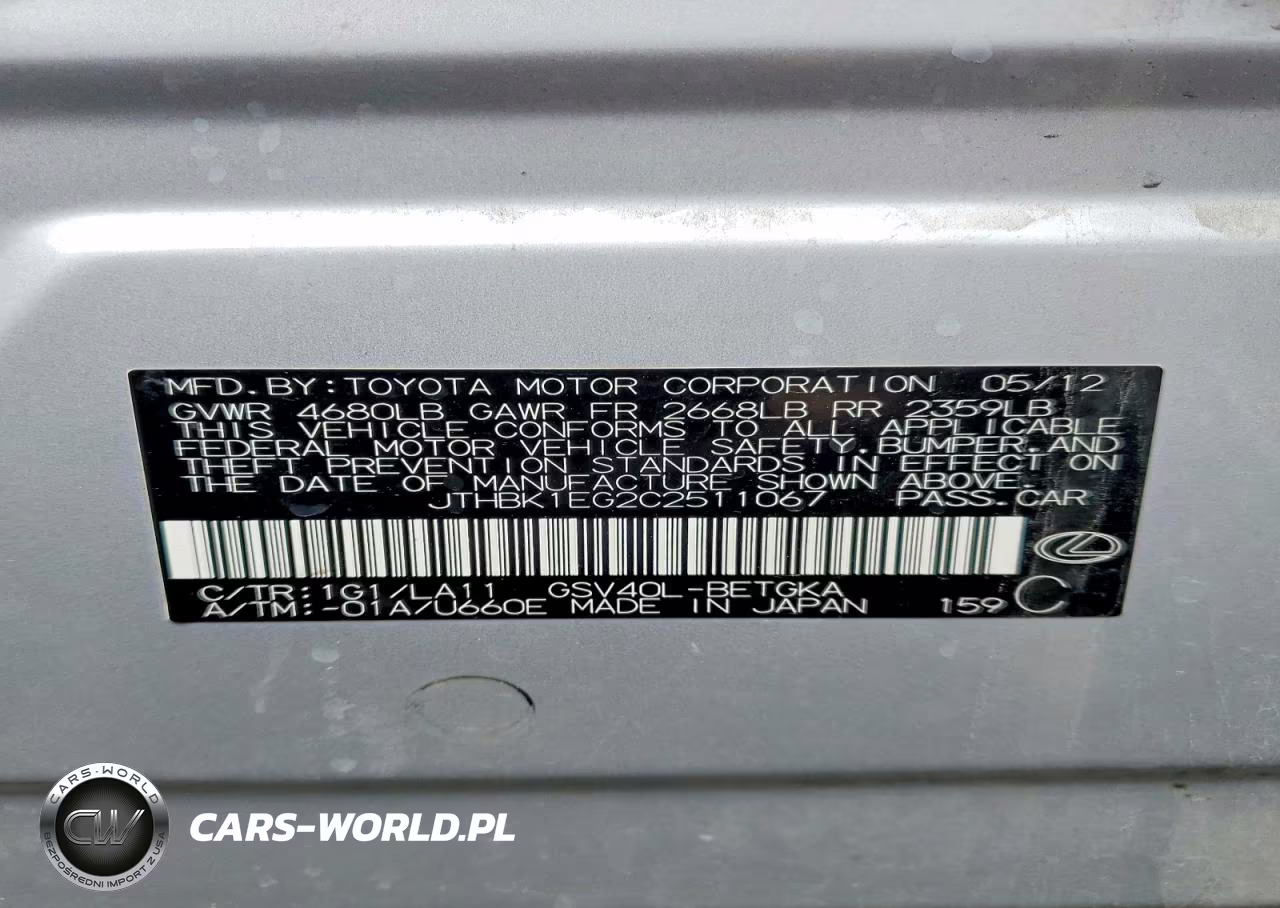 2012 Lexus Es 350 VIN:JTHBK1EG2C2511067 - 13