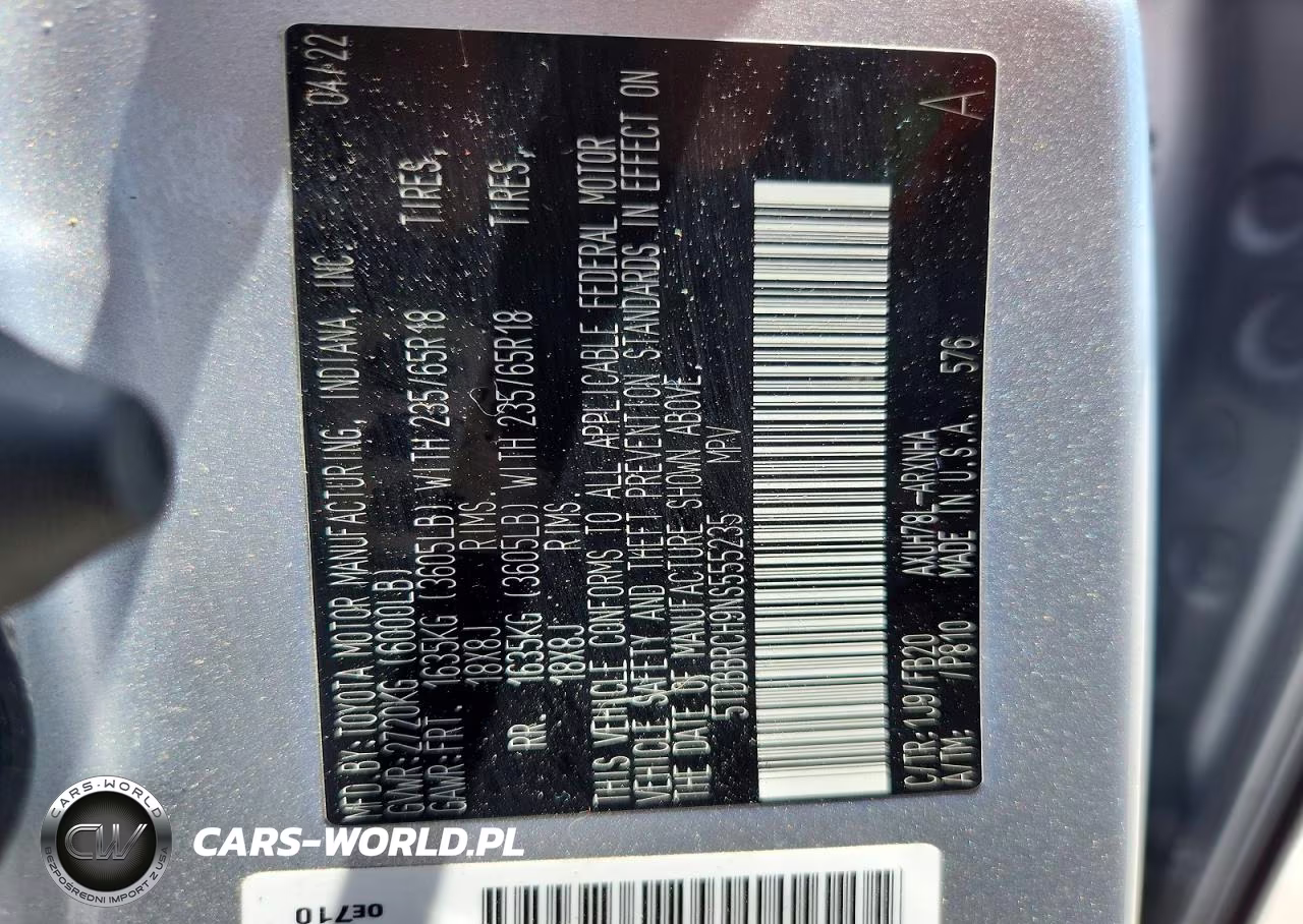 2022 Toyota Highlander Hybrid Le VIN:5TDBBRCH9NS555235 - 13