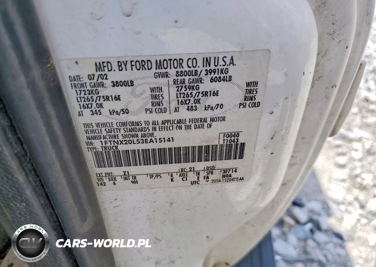 2003 Ford F250 Super Duty VIN:1FTNX20L53EA15141 - 12